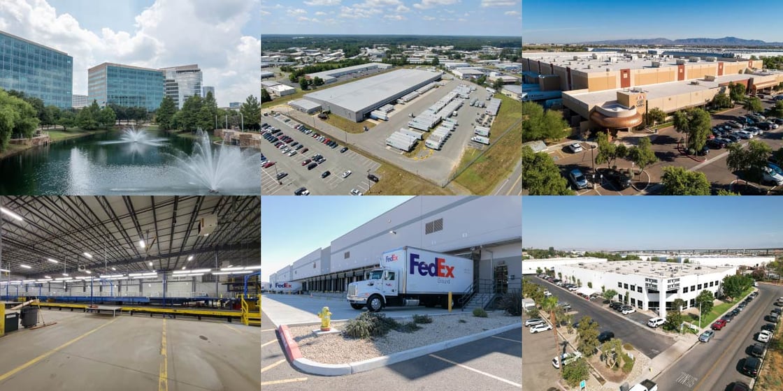Photo montage of six CRE commercial properties